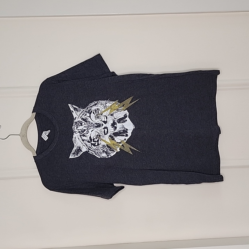 ROCK-N-ROLL-Style_Screenprint T-SHIRT_LIGHTNING BOLT and TIGER_Charcoal_SZ L